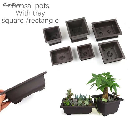 1PC Square Imitation Plastic Flower Pot - Balcony Bonsai Bowl, Nursery Basin Planter, Rectangle Design for Home Gardening