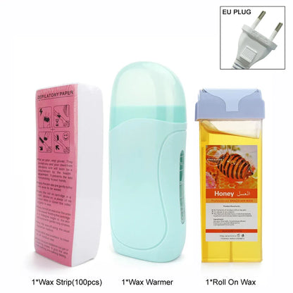 Unisex Hot Roll-On Wax Hair Removal Kit with Depilatory Cream, Wax Heater & Cartridge Warmer – Professional Waxing Set