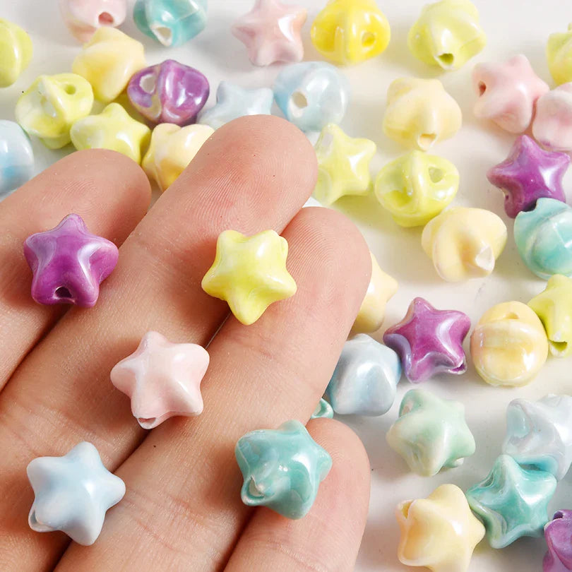 10/20/30PCS Colorful Ceramic Animal Beads – 2mm Hole Clownfish, Turtle, Star & Conch Shell for DIY Jewelry, Bracelets & Crafts