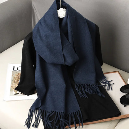 62-Color Solid Women’s Winter Scarf — Thick Warm Cashmere Pashmina Shawl with Tassels, Outdoor Luxury Wrap, Windproof Fashion Scarf