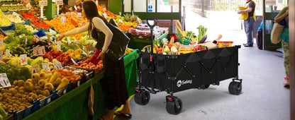 Sekey 48" Collapsible Folding Wagon — Heavy Duty 300L Utility Garden Cart with 440lbs Capacity