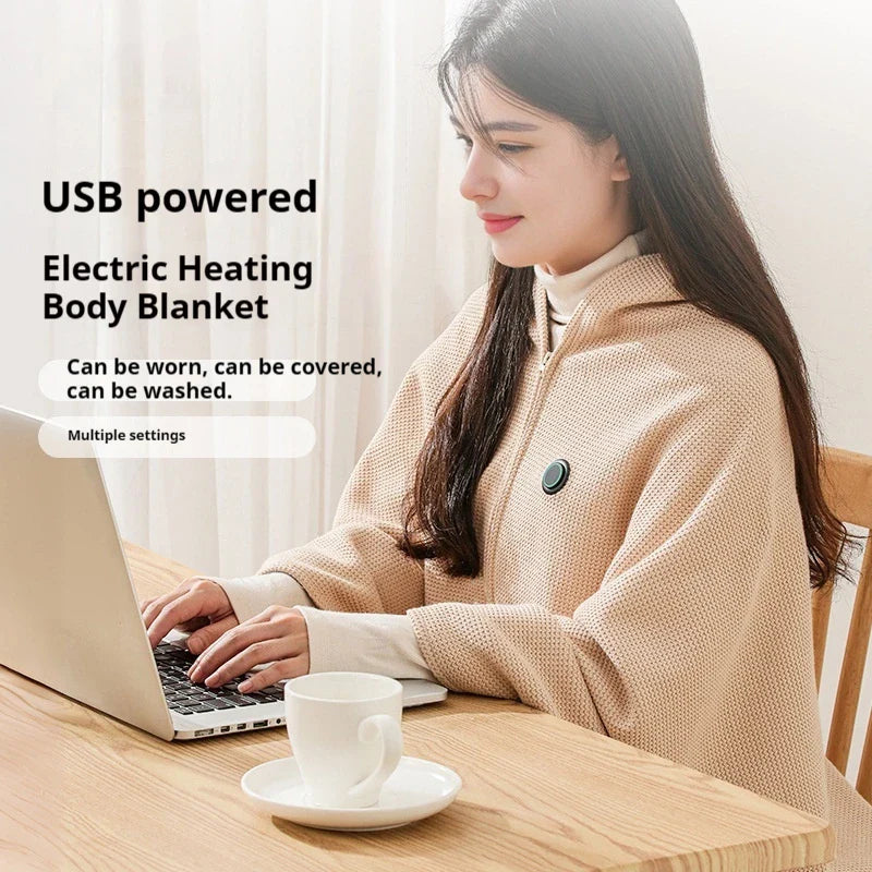 USB Electric Wearable Heated Blanket – Washable Warmer with 3 Adjustable Temperature Levels for Women