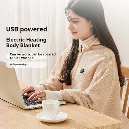 USB Electric Wearable Heated Blanket – Washable Warmer with 3 Adjustable Temperature Levels for Women