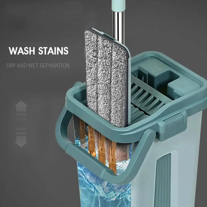 Hands-Free Squeeze Mop with Bucket | 360° Flat Mop Set for Wet & Dry Floor Cleaning | Sewage Separation Home Cleaning Tools