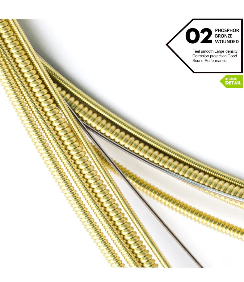 Orphee Acoustic Guitar Strings – 6Pcs/Set, Hexagonal Core, Full Bright Tone, TX620/TX630/TX640, Folk Guitar Accessories