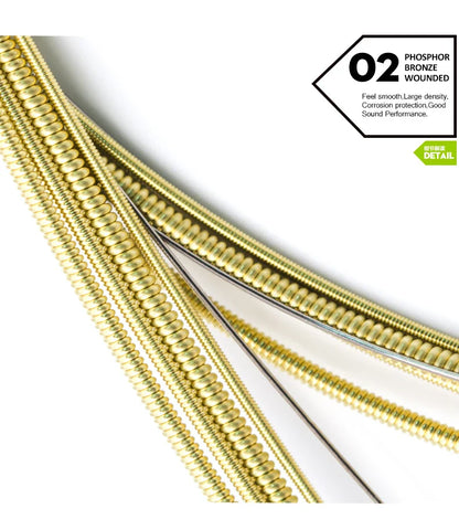 Orphee Acoustic Guitar Strings – 6Pcs/Set, Hexagonal Core, Full Bright Tone, TX620/TX630/TX640, Folk Guitar Accessories