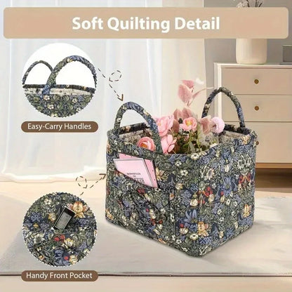 Floral Fabric Storage Bins with Handles – Foldable Desktop Organizer Basket for Clothes, Underwear & Home Decor Multi-Compartment Storage