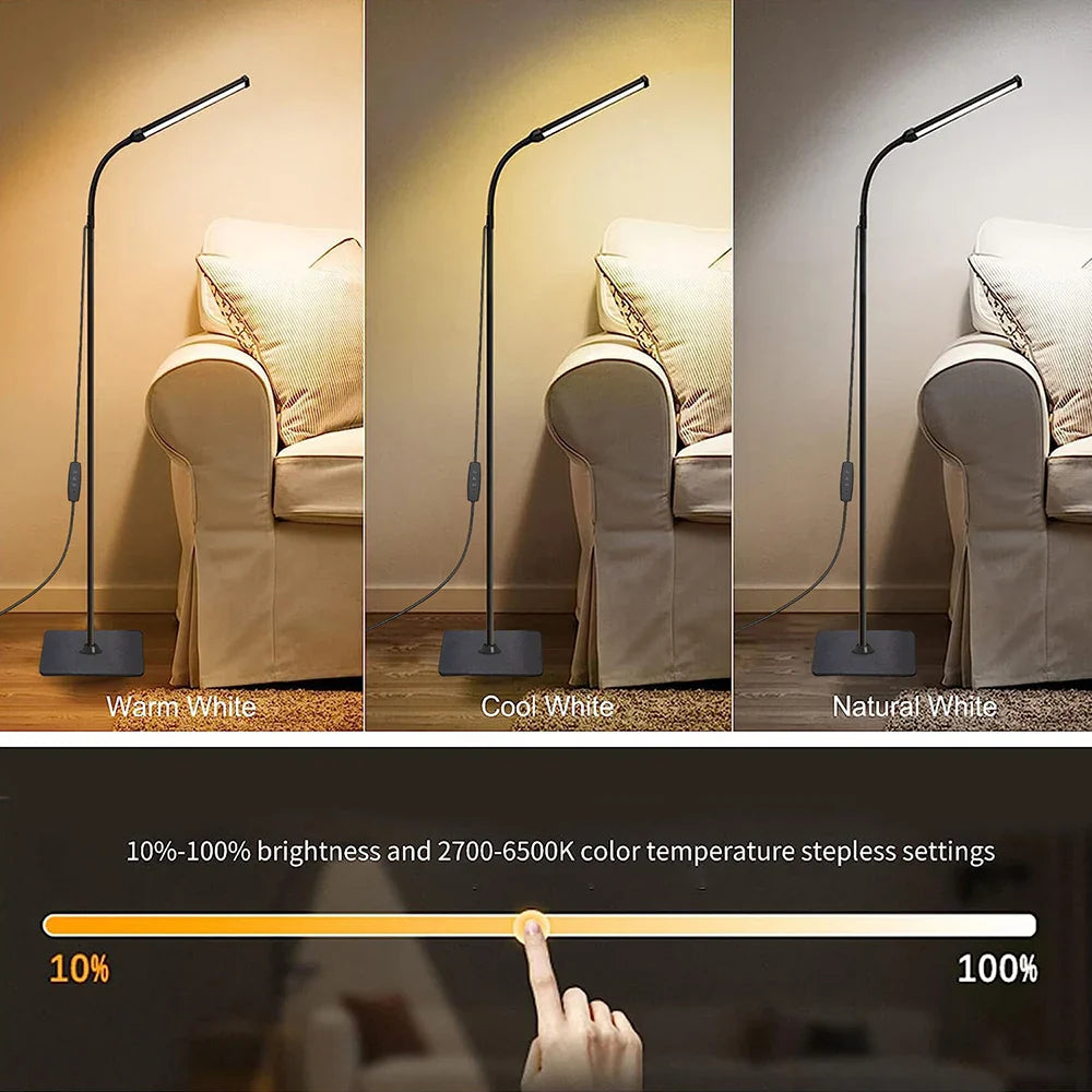 Adjustable LED Floor Lamp: Dimmable Gooseneck Stand Light for Living Room, Bedroom, Office | Indoor Reading & Decoration