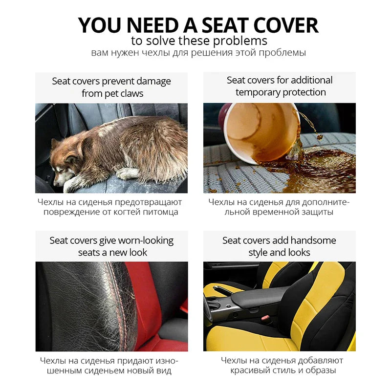 Brand Embroidery Universal Car Seat Cover Set with Organizer – Premium Interior Protection for Golf 4, Citroen C4, IZH 2126, Hyundai i20 & Honda Models