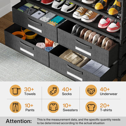 Tribesigns 10-Tier Shoe Rack Organizer – Vertical Shoe Shelf with 4 Drawer Bins, Holds 32 Pairs for Closet & Entryway
