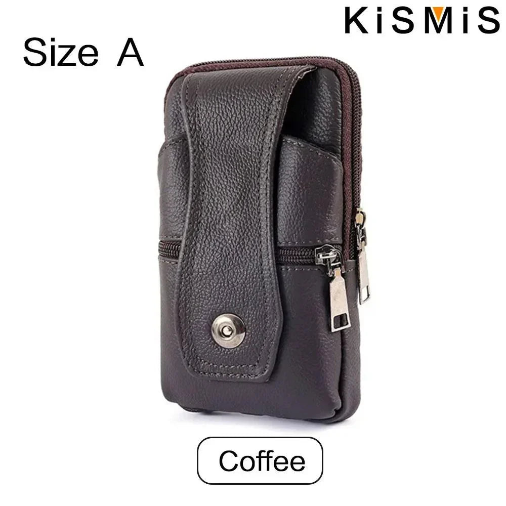 Men’s Leather Vintage Waist Bag – Phone Holster Pouch for Travel, Hiking & Outdoor Use