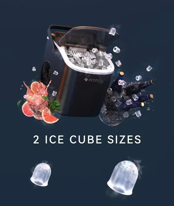 Ecozy Portable Countertop Ice Maker - Makes 9 Ice Cubes in 6 Minutes, Includes Ice Bags, Scoop & Basket for Kitchen