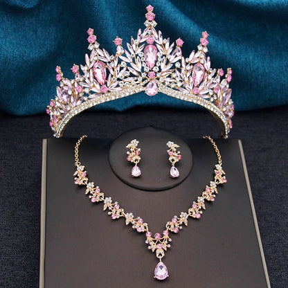 Princess Crown Bridal Jewelry Set - Tiara, Necklace and Earrings for Weddings and Prom