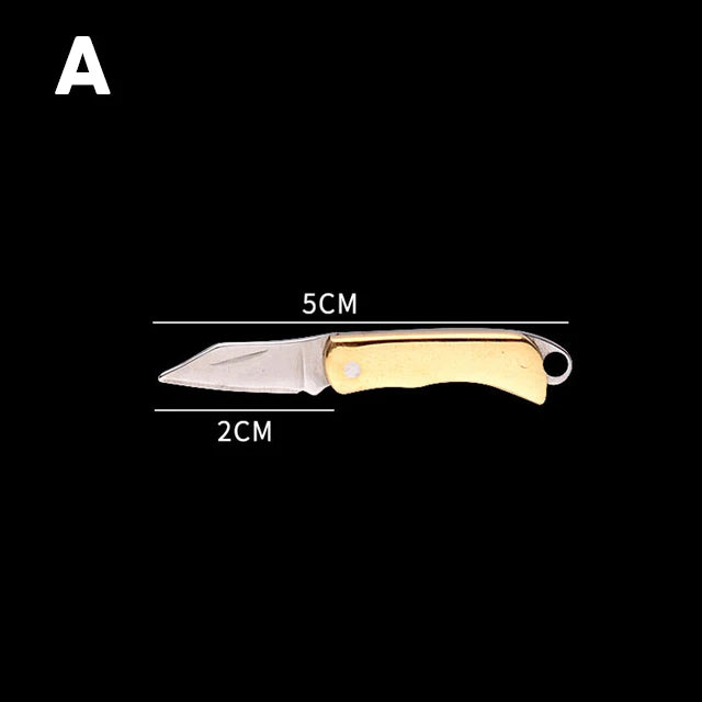 Mini Brass Knife Keychain - Stainless Steel Folding Cleaver Pendant Pocket Tool