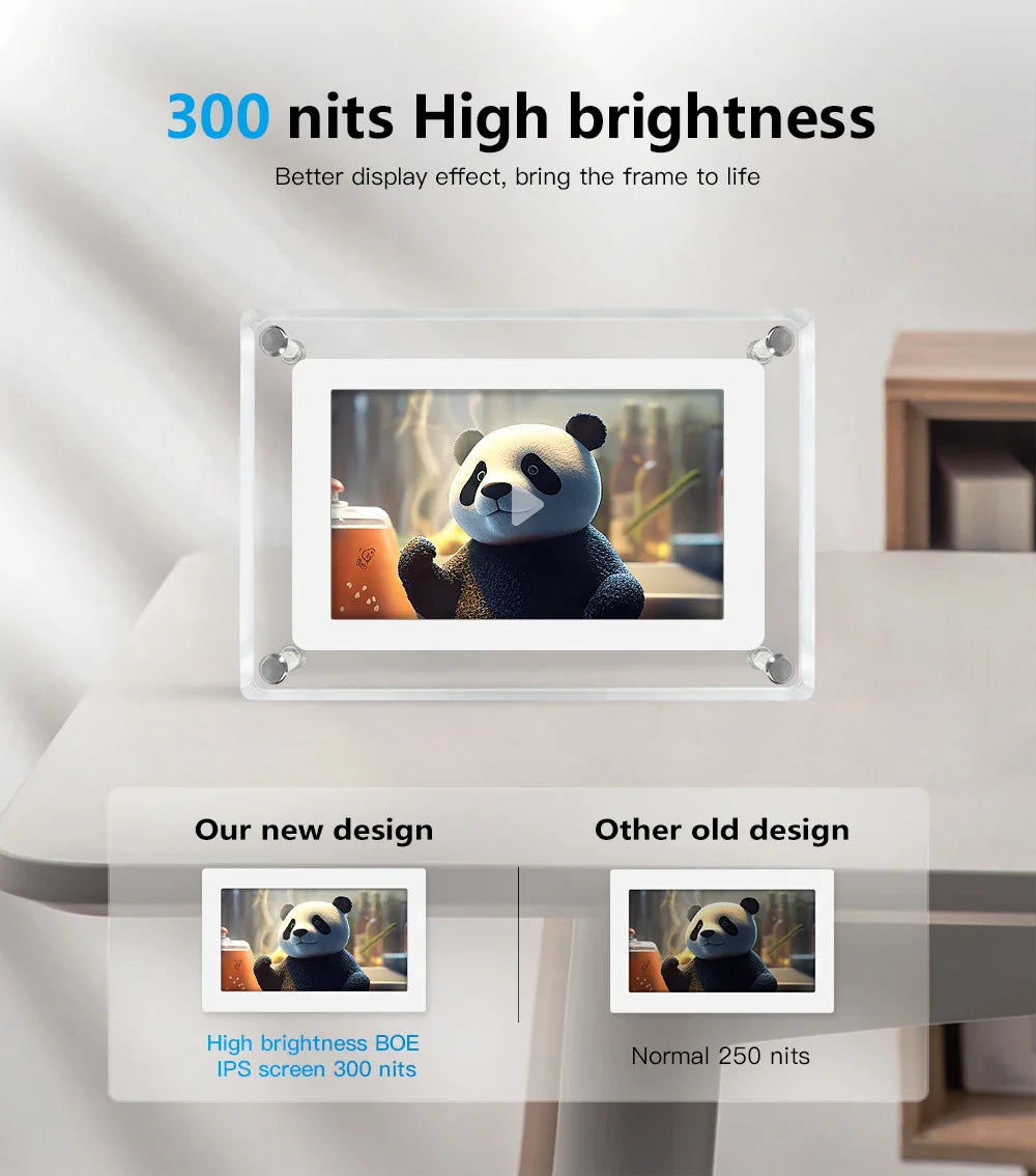 5-Inch Acrylic Digital Photo Frame — Vertical IPS Display, 4GB Memory & 1200mAh Battery | Portable Digital Picture Frame