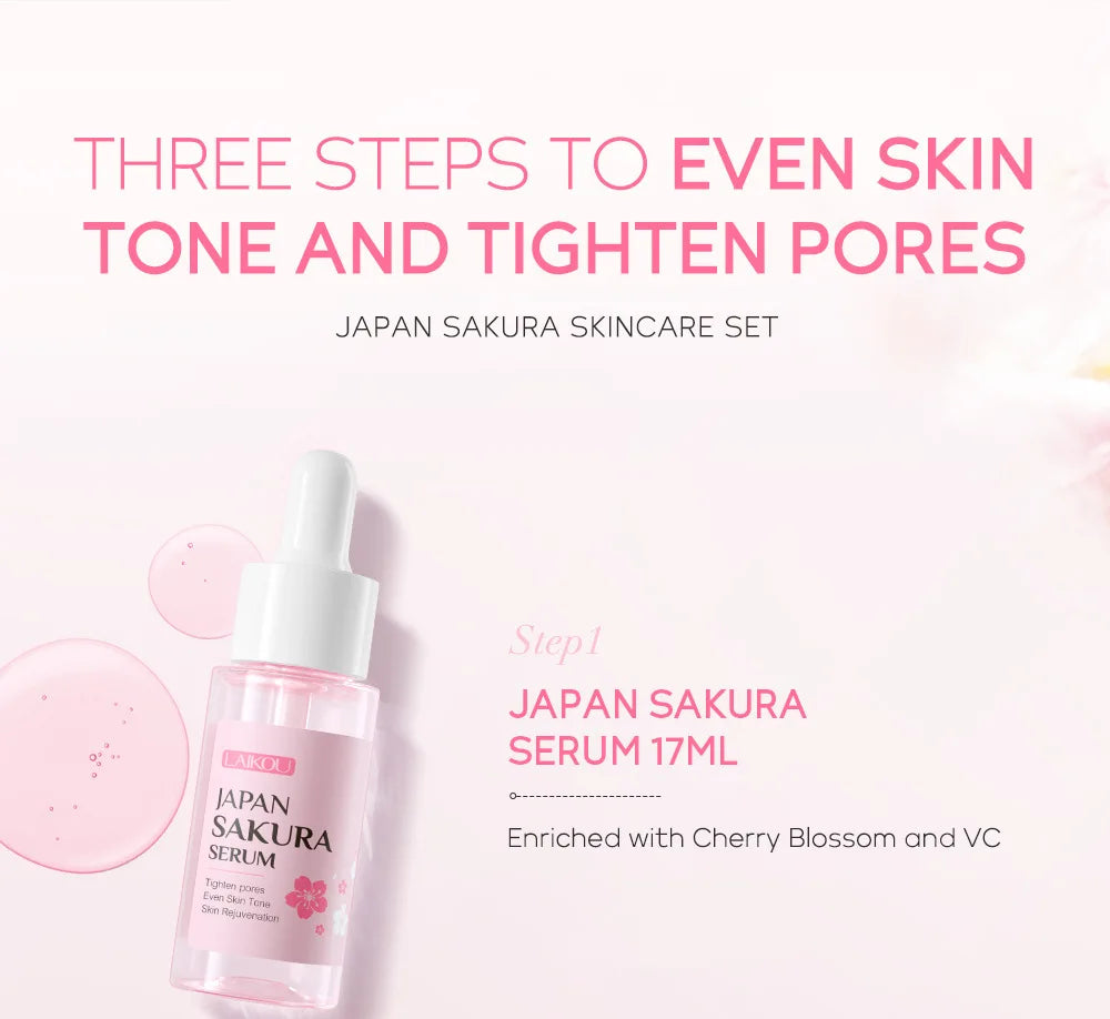 LAIKOU 3pcs Vitamin C & 24K Gold Sakura Skincare Set — Moisturizing Face Cream, Serum & Eye Cream, Anti-Wrinkle Face Care Kit