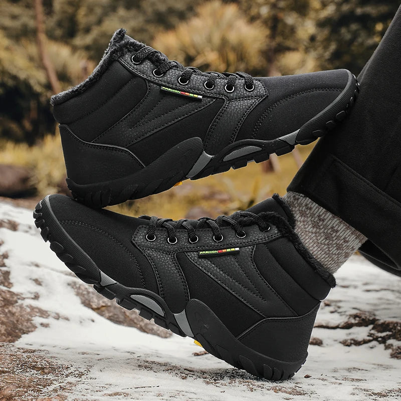 Men's Winter Snow Boots – Warm Fur Lined, Non-Slip Barefoot Outdoor Ankle Sneakers, Lightweight Hiking Shoes, Plus Size