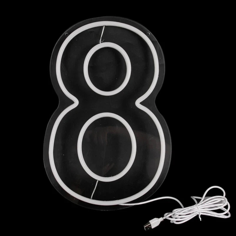 Numbers Neon Sign 0–9 – Acrylic LED Birthday, Wedding & Business Wall Decor with Switch