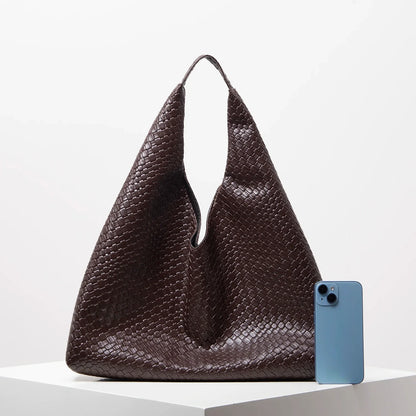 Women's Retro Artificial Leather Woven Shoulder Bag – Large Capacity Tote, Casual Armpit Bag, Daily Work & Shopping Bag (Random Pattern)
