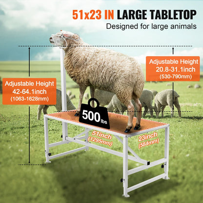VEVOR Adjustable Goat & Sheep Milking Stand — 51x23 in Metal Livestock Shearing & Milking Platform, 21"-33" Height, White