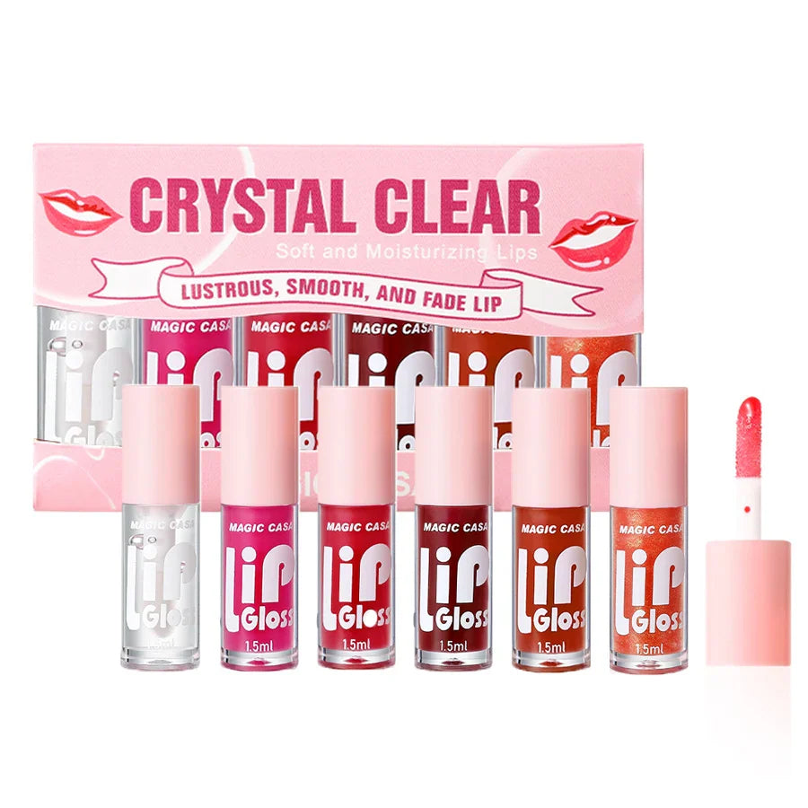 MAGIC CASA 6pcs Hydrating Jelly Lip Oil Set – Long-Lasting Moisturizing & Shimmering Liquid Lip Hydration