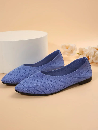 Women’s Pointed Toe Knitted Slip-On Flats – Solid Color Casual Breathable Ballet Loafers