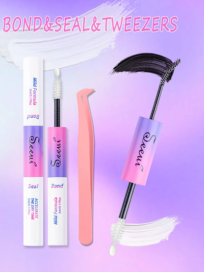 Eyelash Glue and Seal for Clusters – Strong Hold, Long-Lasting Lash Adhesive and Extension Tool