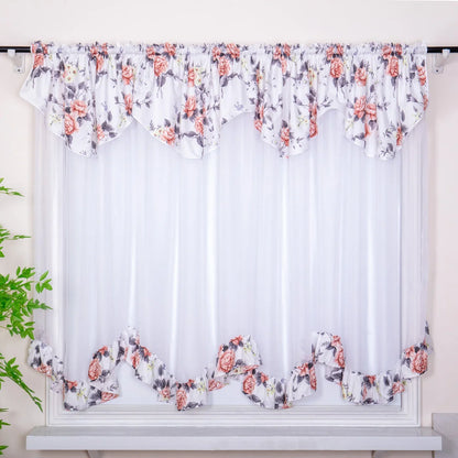 Rural Floral Lace Curtain Panel - Flower Trim Rod Pocket Window Decor for Living Room Bedroom Kitchen