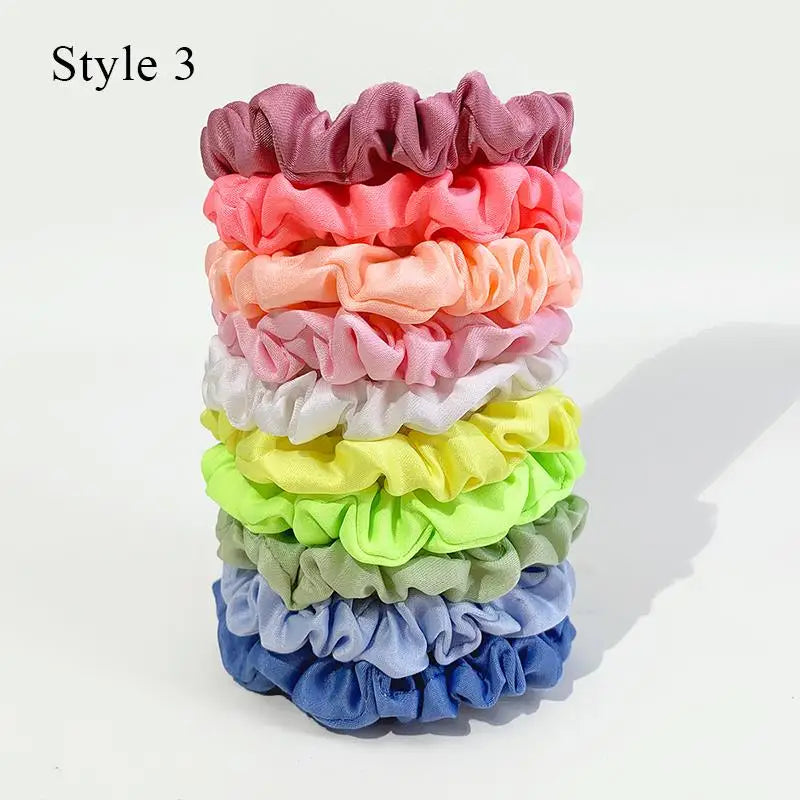 10pcs Satin Hair Scrunchies Set – Colorful Women’s & Girls’ Hair Bands, Soft Fabric Hair Ties