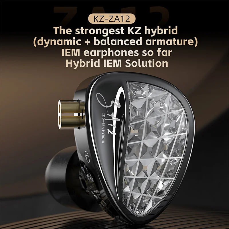 KZ ZA12 2DD+4BA Hybrid IEM Headphones – Wired In-Ear Monitor with Adjustable Tuning, HiFi Sound, Sports & Gaming Noise-Canceling Earphones