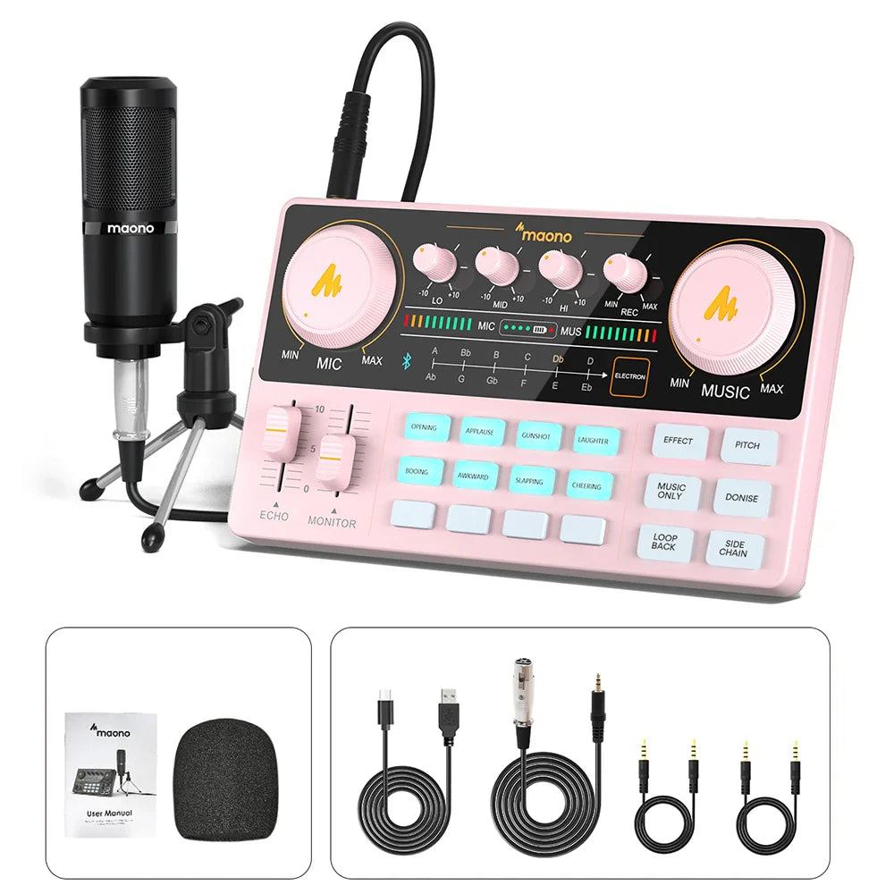 Maono AM200-S1 Microphone & Sound Card Set – MaonoCaster Audio Interface with Condenser Mic for Live Streaming, Recording on PC & Phone
