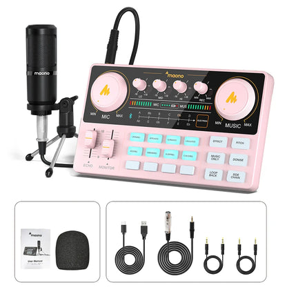 Maono AM200-S1 Microphone & Sound Card Set – MaonoCaster Audio Interface with Condenser Mic for Live Streaming, Recording on PC & Phone