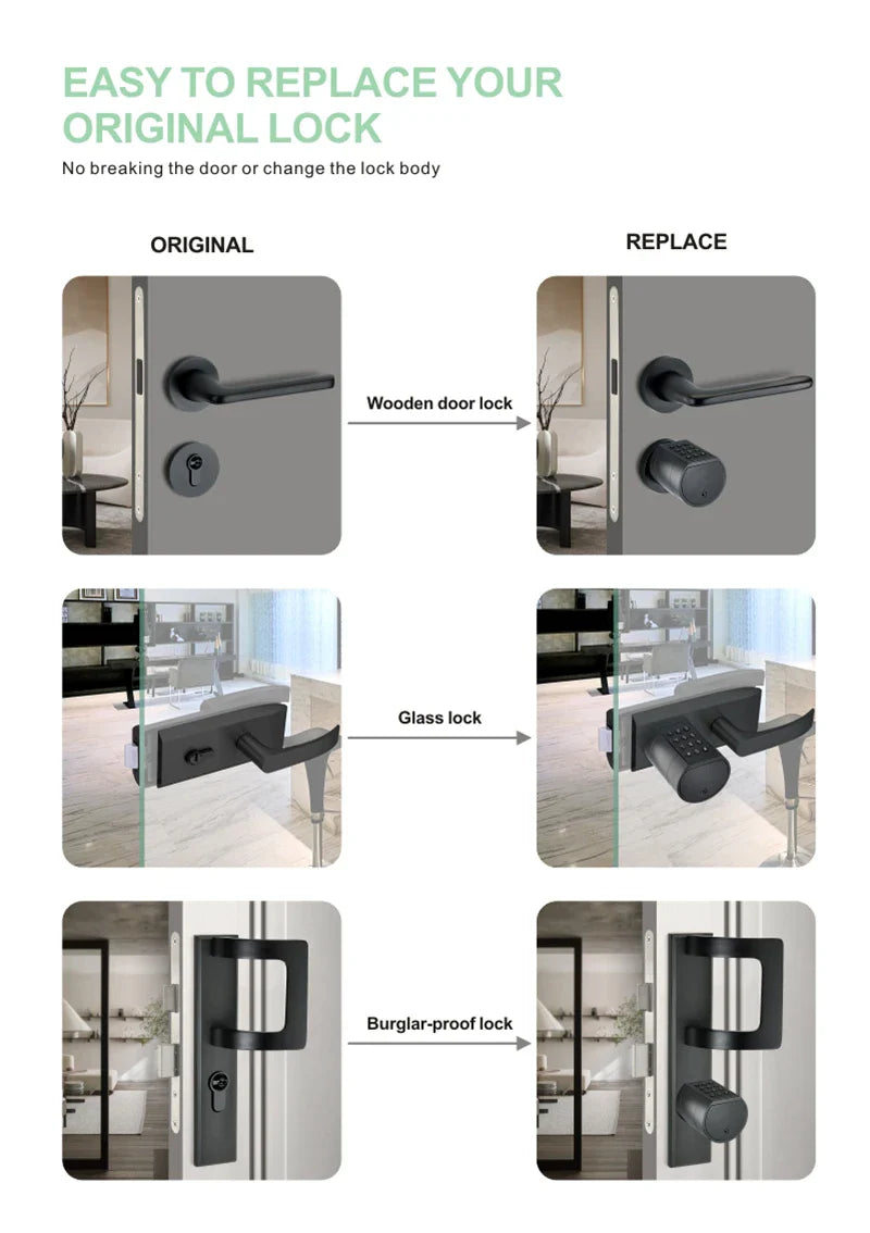 Tuya App Fingerprint Cylinder Smart Door Lock – Electronic Keypad, Key Card & Remote Control for Home & Apartment