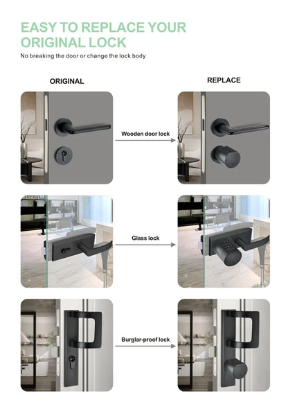 Tuya App Fingerprint Cylinder Smart Door Lock – Electronic Keypad, Key Card & Remote Control for Home & Apartment