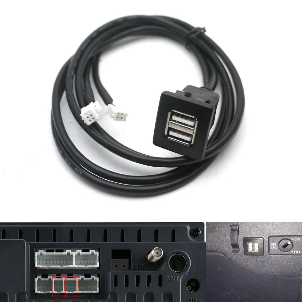 Dual USB Dashboard Mount Panel Extension Cable – 4/6 Pin Shielded Adapter for Car, Truck, Boat, Motorcycle, Android Head Unit