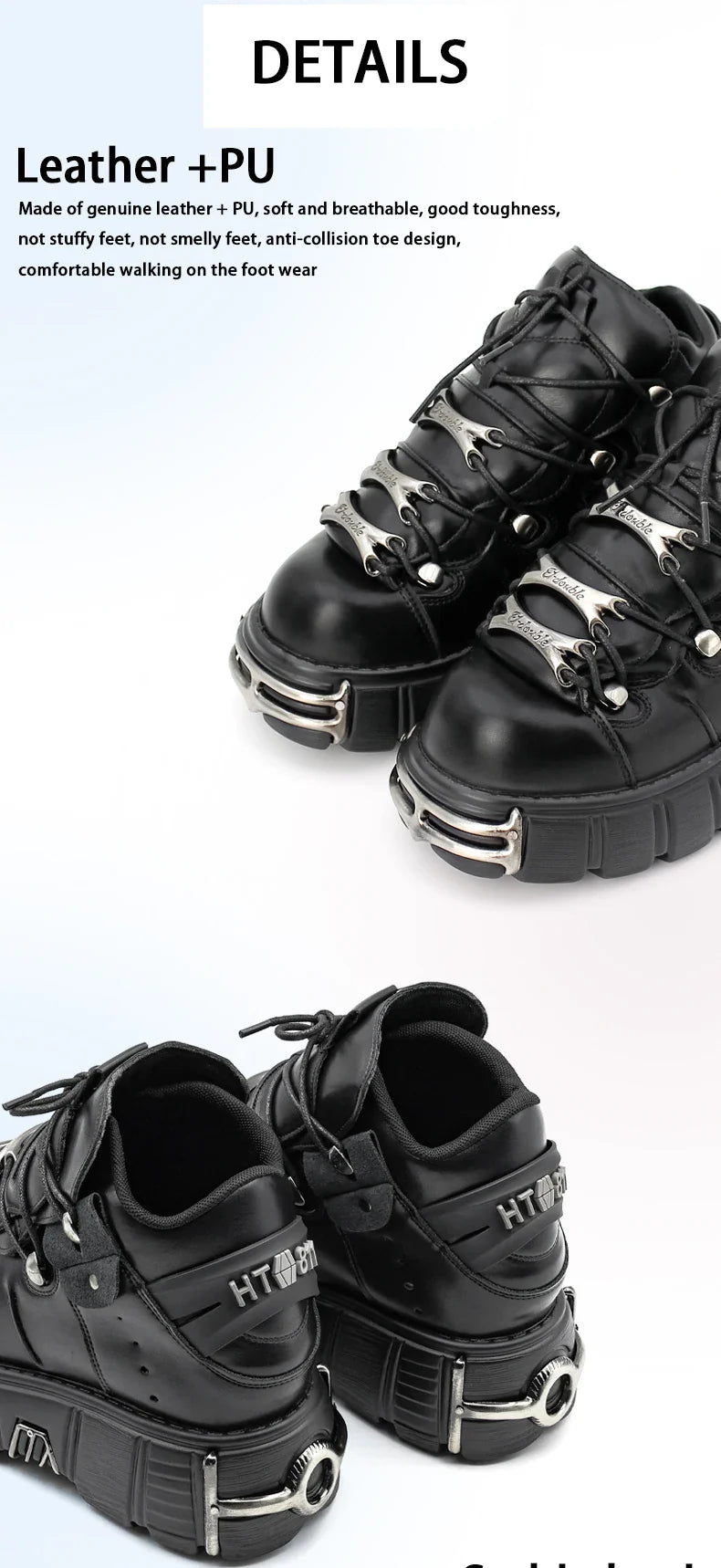 New 2024 Punk Style Women's Platform Shoes – 6CM Lace-Up Rock Boots with Metal Decor