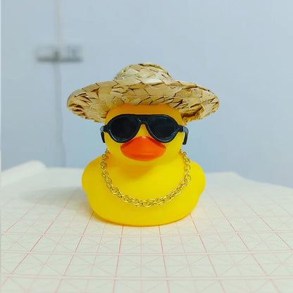 Cool Rubber Duck Car Ornament - Yellow Duck with Glasses, Propeller Helmet, and Gold Chain for Dashboard Decoration