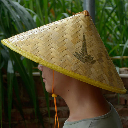 Chinese Retro Bamboo Rattan Fisherman Hat – Handmade Straw Bucket Hat for Fishing, Sun Protection, Tourism, and Dance Props