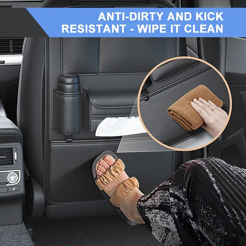 All-in-One Car Seat Back Storage Bag – Upgraded 6 Pocket Organizer with Hook, Tissue Holder, Anti-Kick Pad & Cup Holder