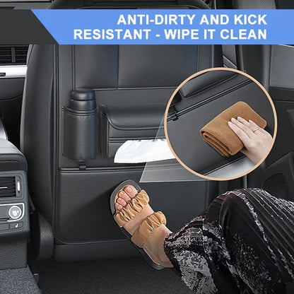 All-in-One Car Seat Back Storage Bag – Upgraded 6 Pocket Organizer with Hook, Tissue Holder, Anti-Kick Pad & Cup Holder