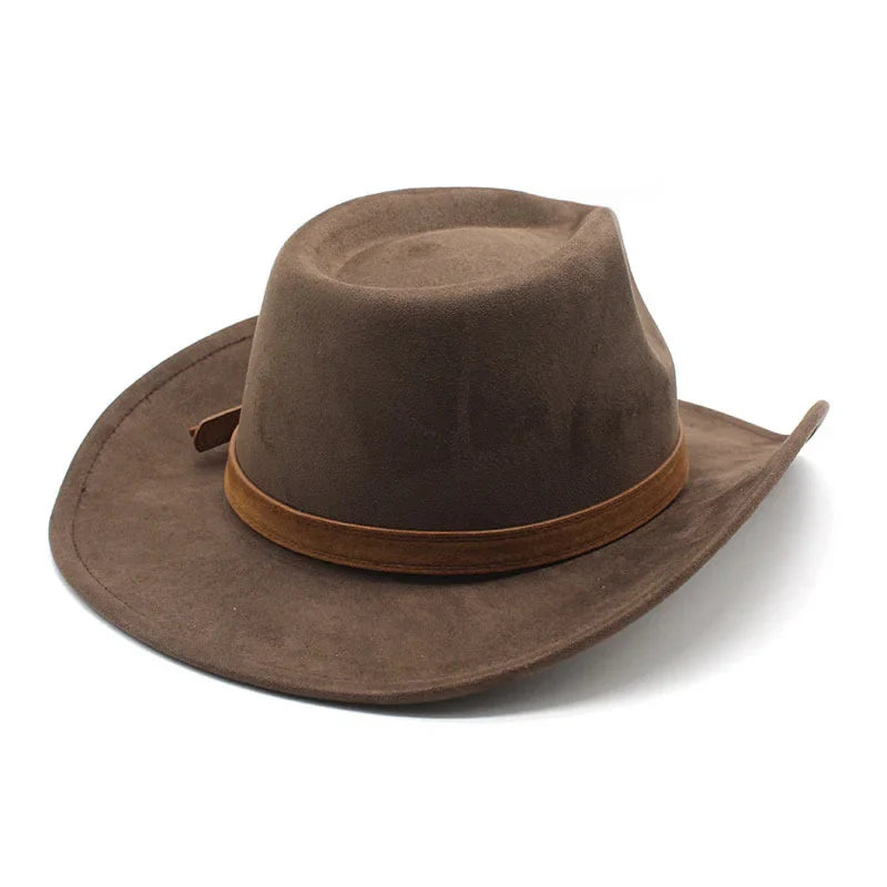 Unisex Black Suede Cowboy Hat – Western Gentleman Jazz Sombrero for Men & Women, Size 56-58cm