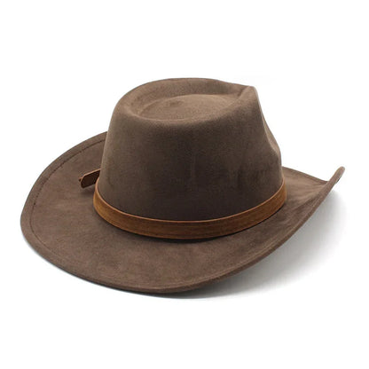 Unisex Black Suede Cowboy Hat – Western Gentleman Jazz Sombrero for Men & Women, Size 56-58cm