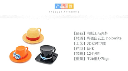One Piece Mug – Creative Three Brothers Hat Shaped Coffee Cup, Anime Chopper, Ace & Sabo Ceramic Water Cup for Parties