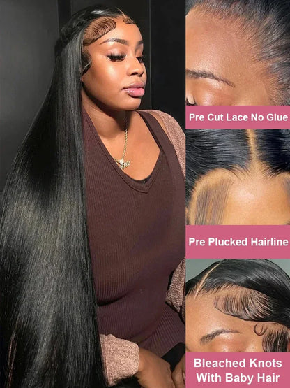 46-50 Inch HD Transparent Lace Front Wig – 13x4 & 13x6 Bone Straight, 200% Density Brazilian Human Hair for Women