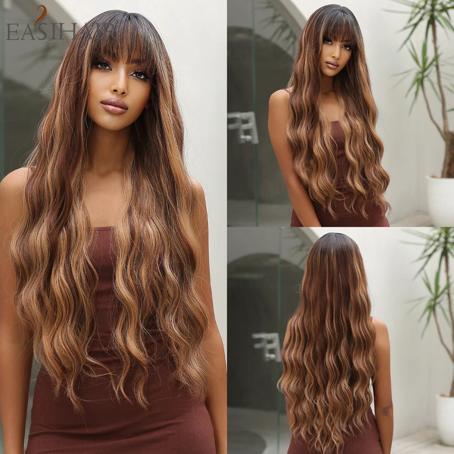 Light Green Long Wavy Synthetic Wig with Bangs – Blackish Green Cosplay & Lolita Style, Heat-Resistant for Women