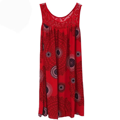 Women’s Summer Camisole Dress - Lace Print Sleeveless Loose Swing Maxi Dress Plus Size Long Skirt Outfit
