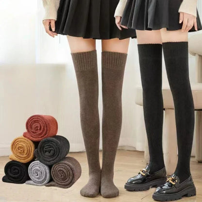 Winter Warm Long Socks - Thick High Tube Over Knee Knee-Length Hosiery Socks for Women, Solid Color Terry Thicken Calf Socking