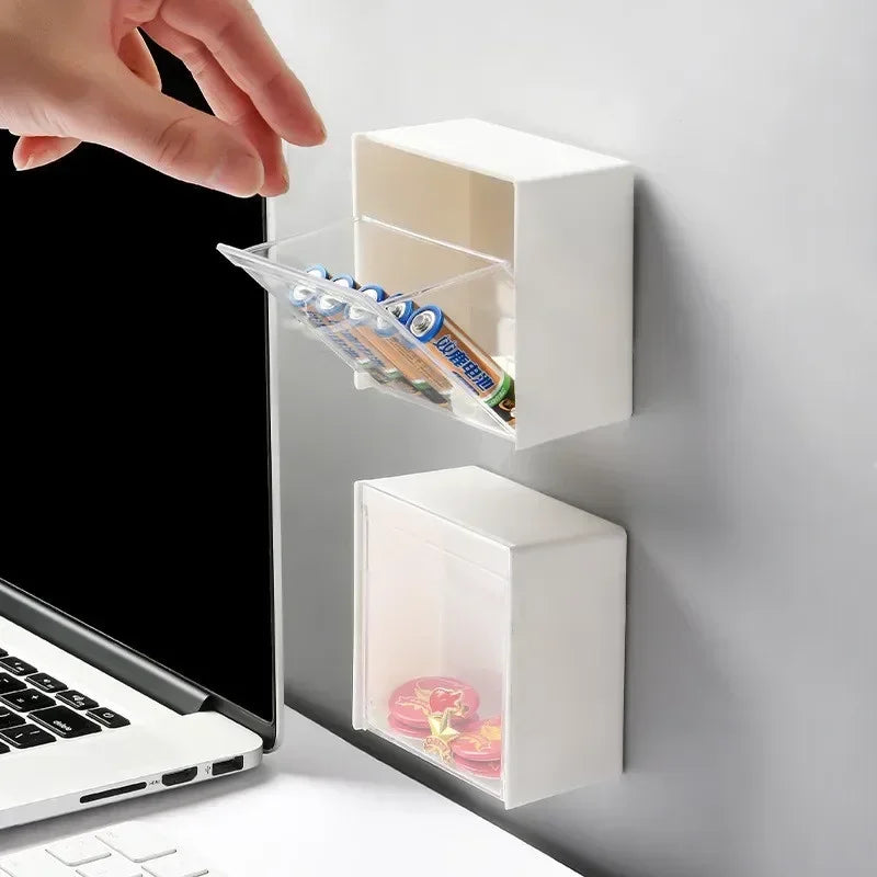 Wall-Mounted Plastic Storage Boxes - Dustproof Bathroom Organizer for Cotton Swabs, Makeup, Small Jewelry, Adhesive Holder Box