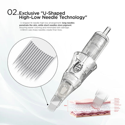 10PCS U14/0.18-ST Universal Tattoo Cartridge Needles with Built-in Sponge – Half-Wall Needles for Eyebrow & Lip Tattoo Machines