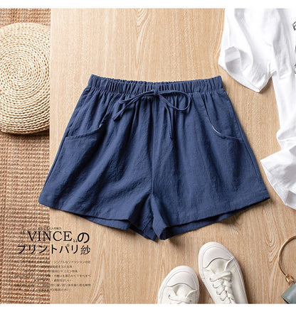 Women’s Cotton Linen High Waist Shorts — Black Casual Fashion Workout Sport Shorts